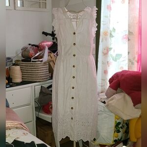 White Eyelet Button-Down Dress